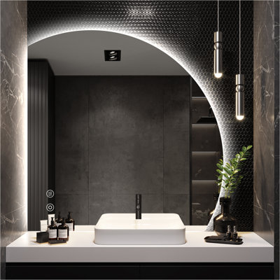 1/4 Round Backlit LED Bathroom Vanity Mirror Half Moon