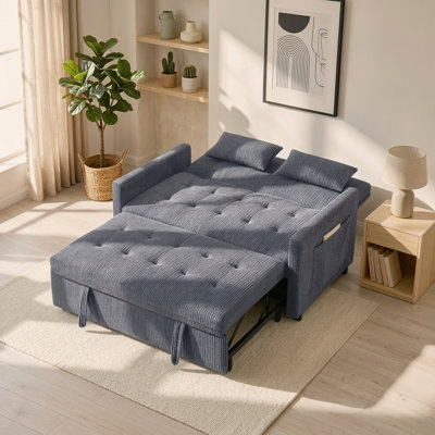Canapé-lit convertible de 53 po avec lit gigogne, dossier réglable et ports de chargement USB, gris