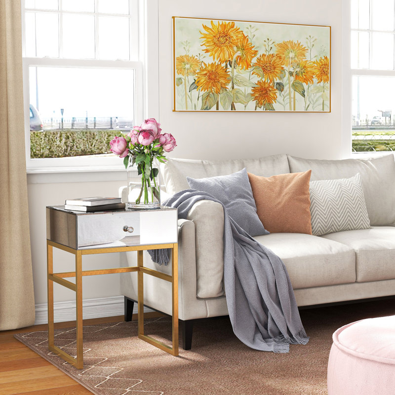 Toby Mirrored Nightstand 1-Drawer Metal Frame-legs