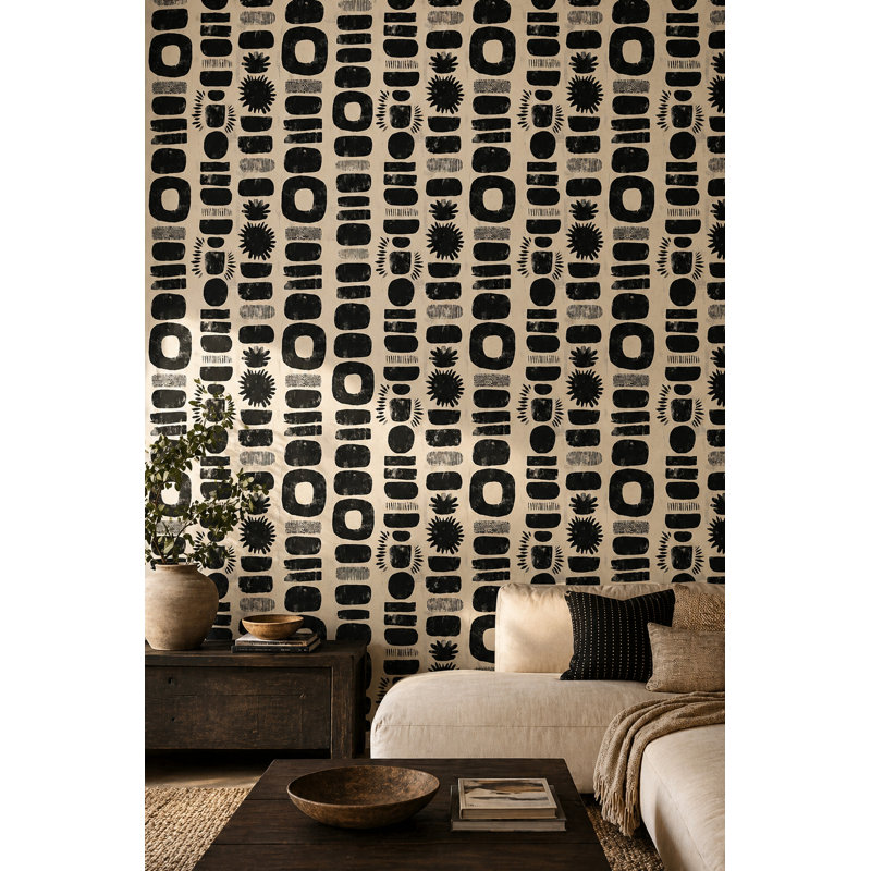 Papier peint abstrait avec motif géométrique noir, Non tissé, non collé