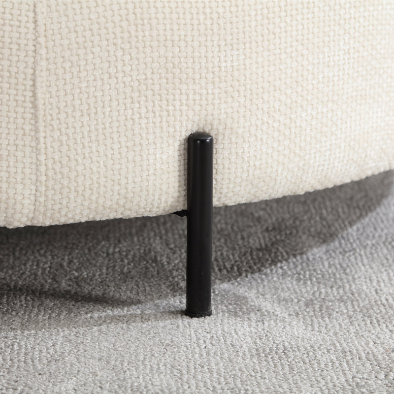 Grand repose-pieds rembourré avec rangement demi-lune, Chenille beige