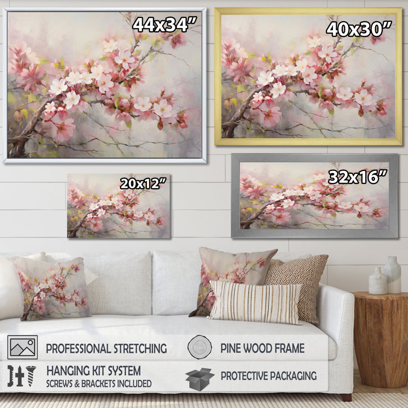 Fleur de pommier impressionniste - Impressions sur toile, H 30 po x l 40 po x P 1,5 po, Cadre flottant doré