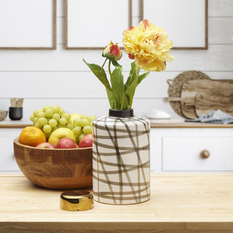 Modern Black and White Ceramic Cylinder Jar with Gold Lid