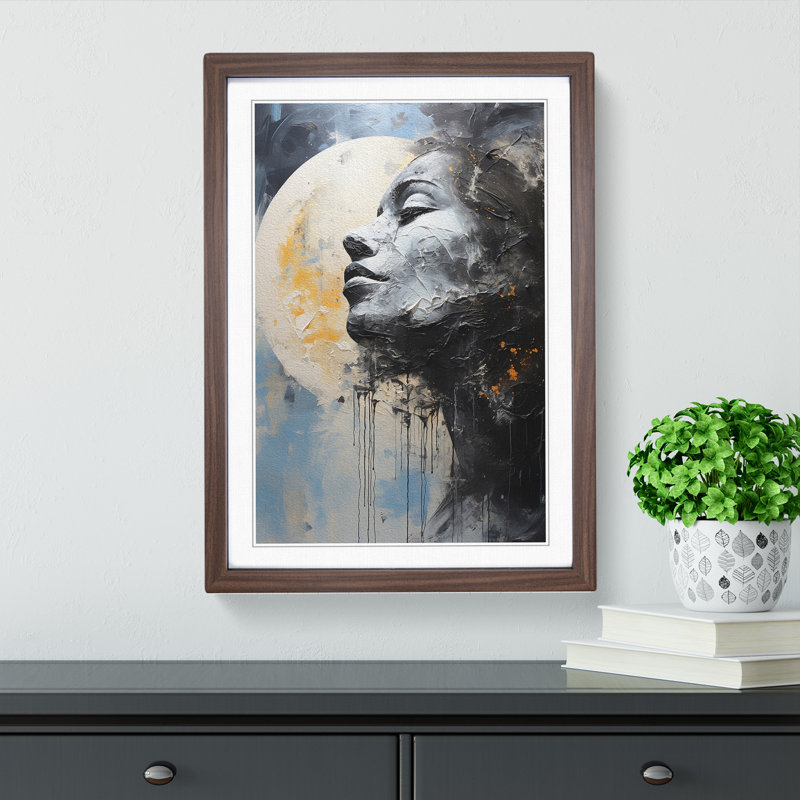 Moon Gestural No.2 - Single Picture Frame Print on Wood, Walnut Framed, 64cm H x 46cm W x 2cm D