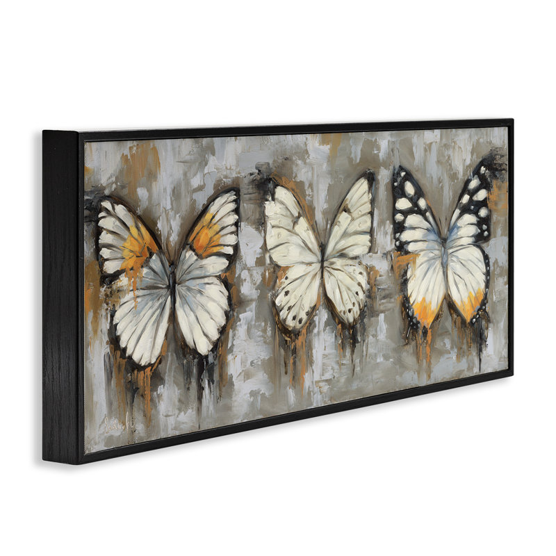 Papillons modernes stylisés, estampe numérique par Sara G Designs, Giclée encadrée noir minuit, H 10 po x l 24 po