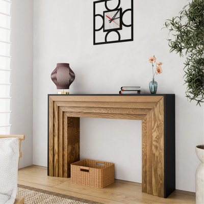 Console 47 po en bois moderne, sapin manufacturé, style rustique et contemporain à deux tons, option de table pour sièges décoratifs noirs avec bois naturel, décoration de hall d'entrée stable,