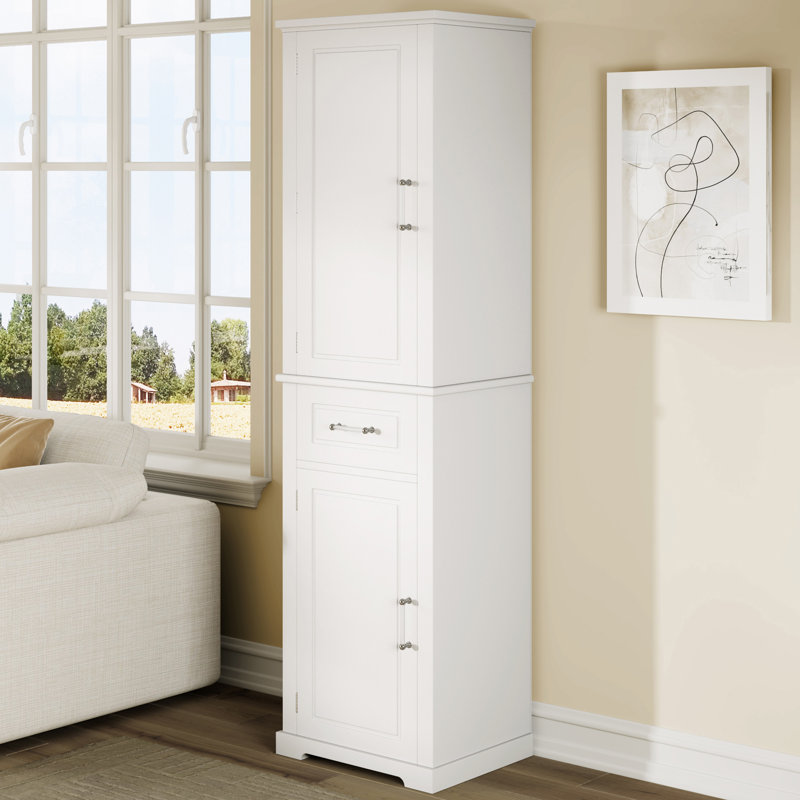 Bathroom Storage Cabinet, Narrow Tall Cabinet With Doors And Adjustable Shelves, 72.1" H x 20" W x 15.8" D