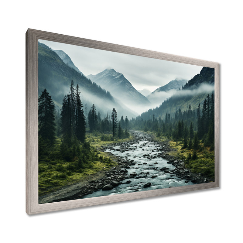 Canada Misty Mountains - impression, Cadre simple argenté, H 24 po x l 32 po x P 1 po