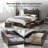 Walnut Wooden Bed with Headboard,USB Port,4 Storage Drawers-367448306