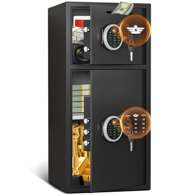 6.5 Cub 2 Door Digital Money Safe Box for Home with Drop Slot, Adjustable Shelf & Soft Lining