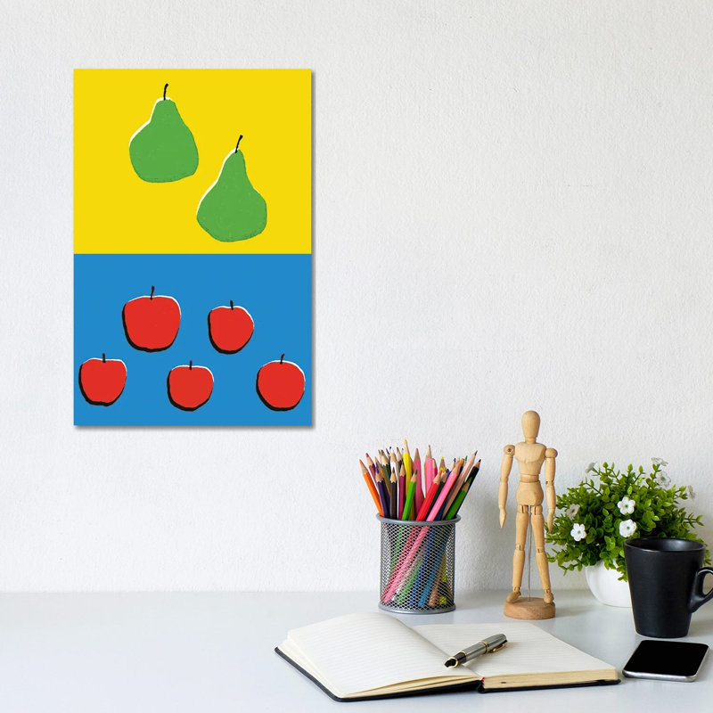 Fruits Blue Yellow - Wrapped Canvas Print, 20.32 cm H x 30.48 cm W