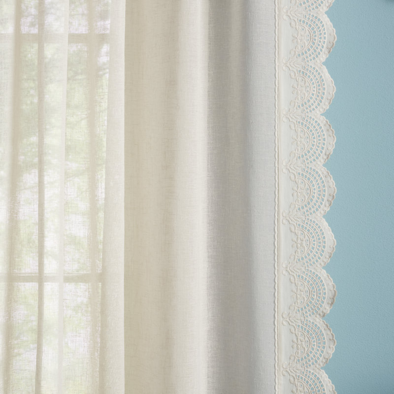 DRAPER JAMES Bonnet Eyelet Lace Sheer Rod Pocket Curtain Panel Pair, Natural
