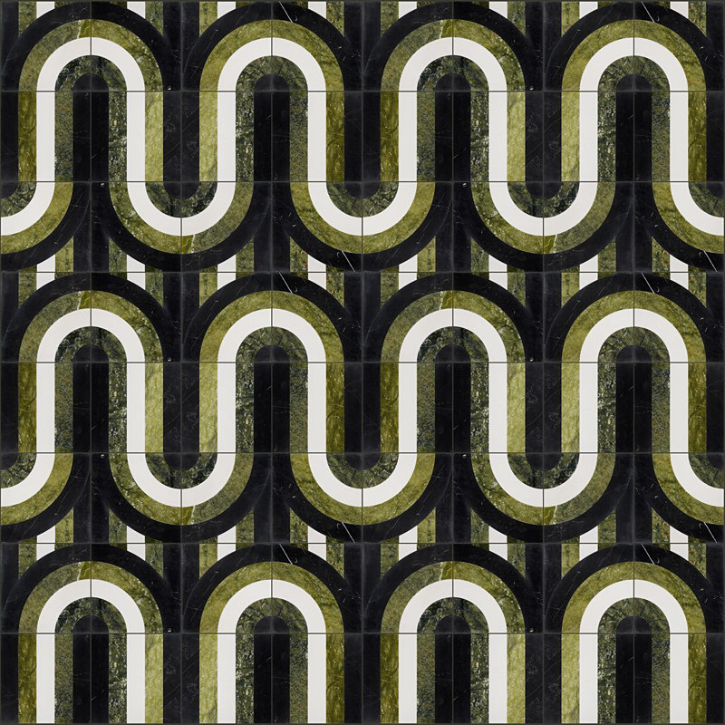 Carreau de mosaïque géométrique vertical en marbre 12 po x 12 po Elizabeth Sutton Curve (1 pied carré / feuille), Viva