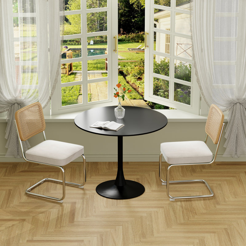 Ensemble de table ronde et de chaises élégantes 3 pièces, Beige, Noir, noir, noir, noir