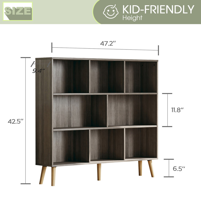 Bookcase, 42.5" H x 47.2" W x 9.4" D, Platinum Gray