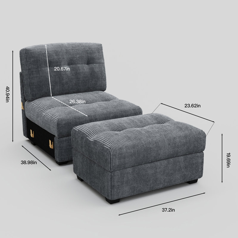 Fauteuil et repose-pieds Bekey Sieber, Gris