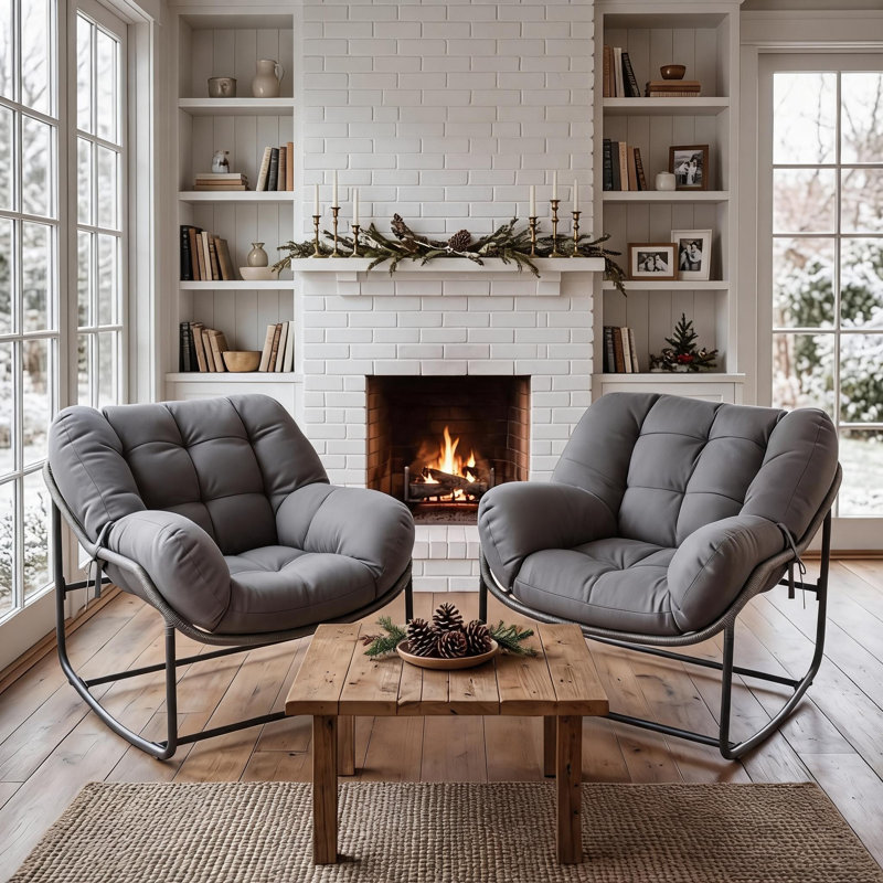Fauteuil à bascule Papasan d'extérieur avec coussin moelleux, chaise berçante en osier en forme d'œuf pour terrasse, véranda, jardin, structure renforcée résistante aux intempéries