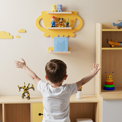 Yellow Magnetic Wooden Floating Rack, Suitable For Cute Tony Wall Racks Of 8-16 Dolls, Children's Box Rack