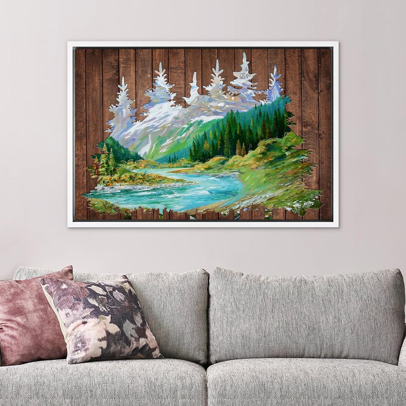 Montagne, arbre, forêt, Blanc, H 24 po x l 36 po x P 1,5 po