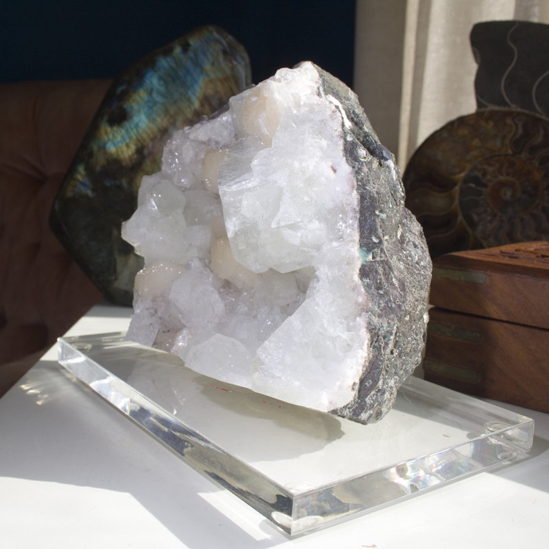 Apophyllite & Stilbite on Basalt - Stand Mounted - Jalgaon, India