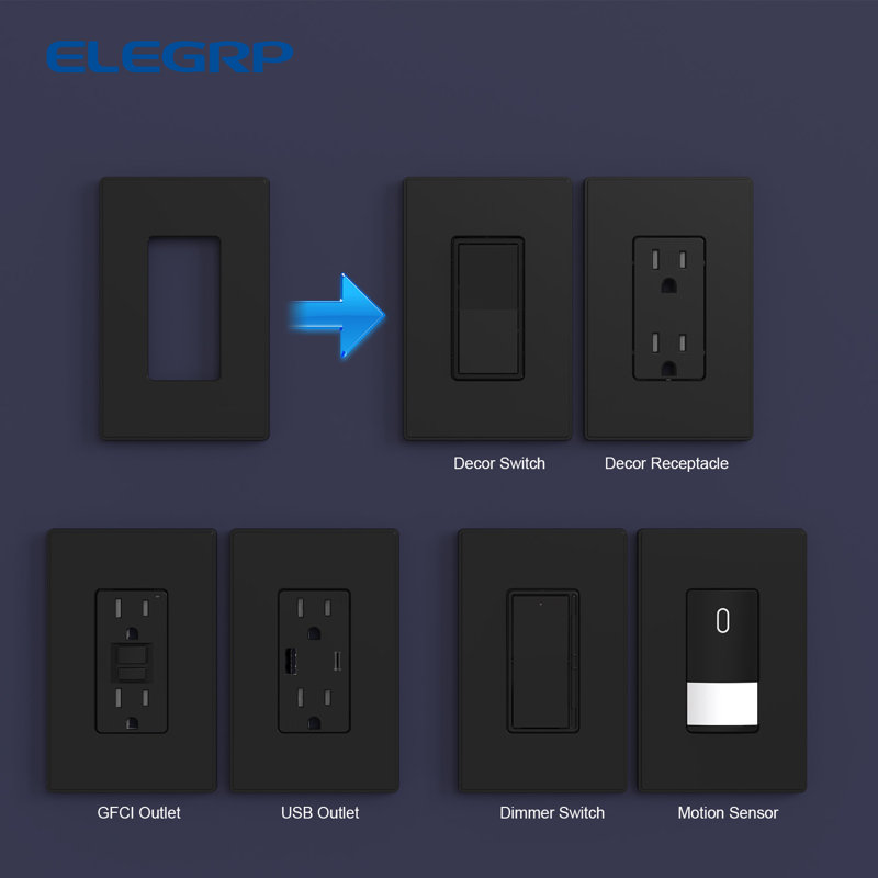 Black 1-Gang Screwless Decorative Wall Plate Set