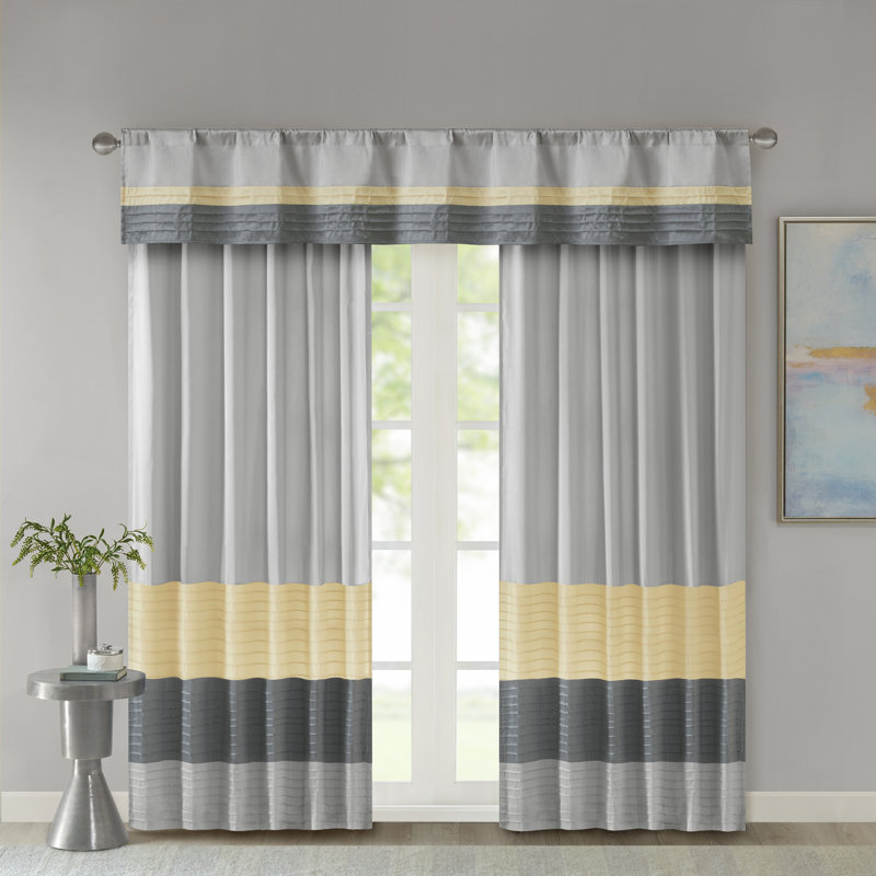 Yellow and Gray Faux Silk Pintuck Window Valance