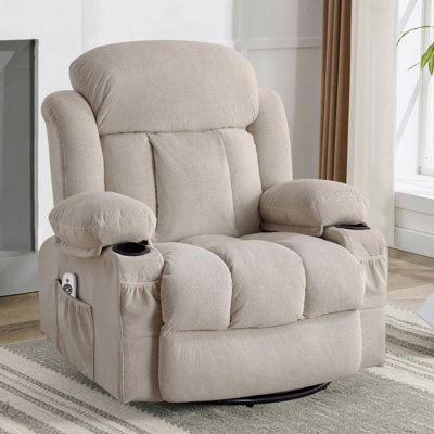 Swinging With Recliner Function With Massage Function Heated Sofa, With Usb And 2 With 2 Cup Holders In Side Pockets,