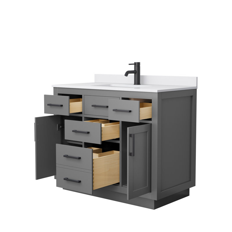Beckett TK 42'' W Single Vanity, Matte Black, Dark Gray, White Cultured Marble