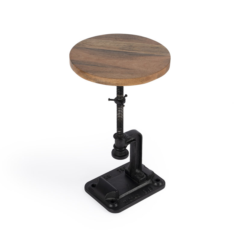 Ellis Adjustable Pedestal Side table, Brown/Black