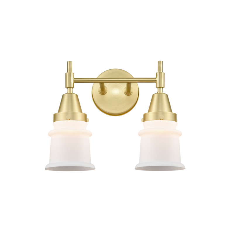 Éclairage pour meuble-lavabo à 2 lumières à intensité variable Gayle, Ampoule DEL rétro 4 watts, Blanc mat, Laiton satiné