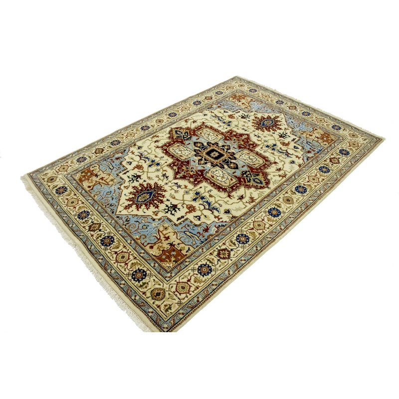 Tapis unique en laine noué à la main Heriz Serapi 5 pi 6 po x 7 pi 11 po Kashton