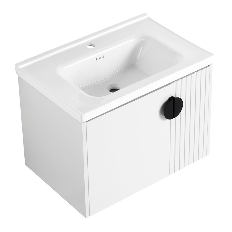 Meuble-lavabo de 28 po avec lavabo en céramique pour petite salle de bain, Blanc