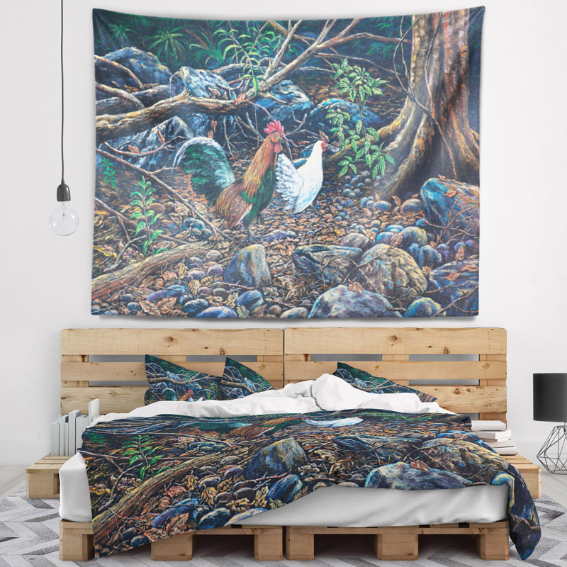 Paysage de la jungle dans une tapisserie, H 32 po x l 39 po