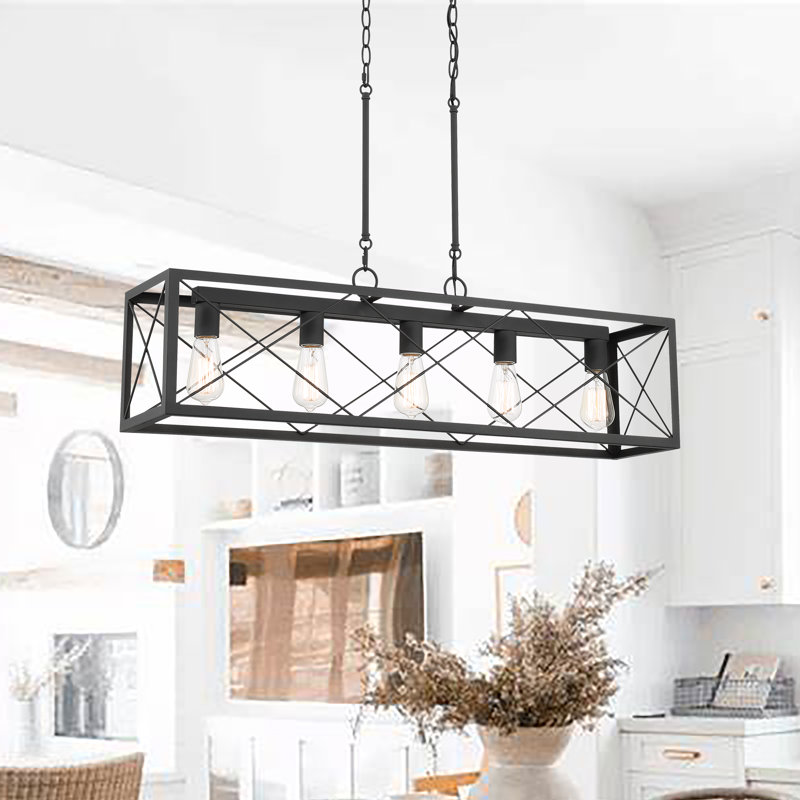 Lustre linéaire à 5 lumières pour îlot de cuisine Darlington, Zinc vieilli