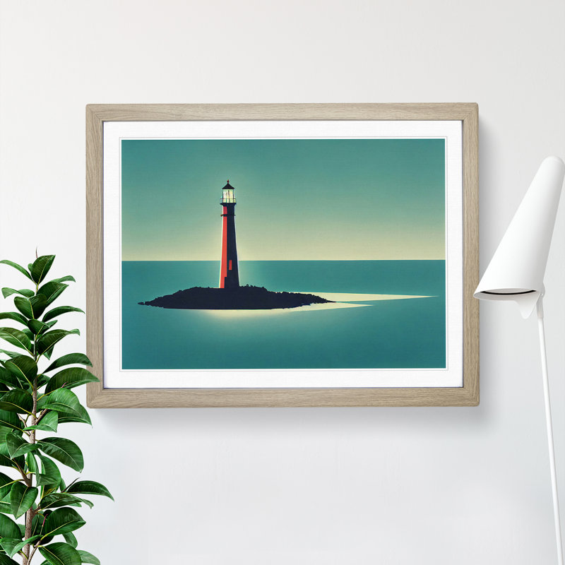 Excellent Lighthouse - Single Picture Frame Painting, 25cm H x 34cm W x 2cm D, Oak