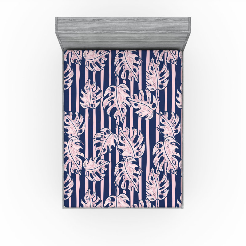 Drap-housse rustique Ambesonne, Drap-housse de taille très grand, Rose pâle, indigo / floral