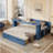 Queen Size Daybed With Removable Desk, Storage Drawers & Hydraulic Side Table, Blue-629845707