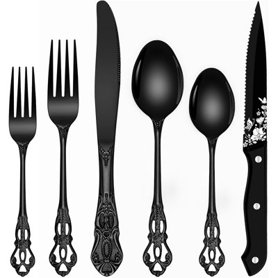 48-Piece Retro Silverware Set With Baroque Polished Stainless Steel Utensils For 8