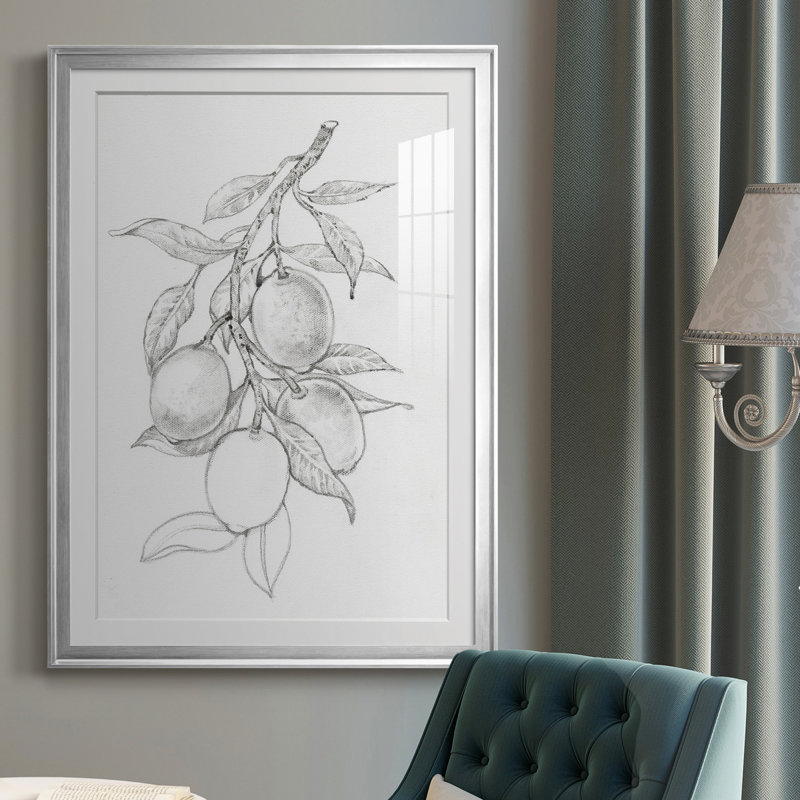 Branche de fruits I - reproduction de cadre photo, Cadre argenté, H 24,5 po x l 18,5 po x P 1 po