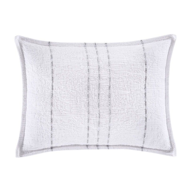 White and Gray Cotton Standard/Queen Pillow Sham