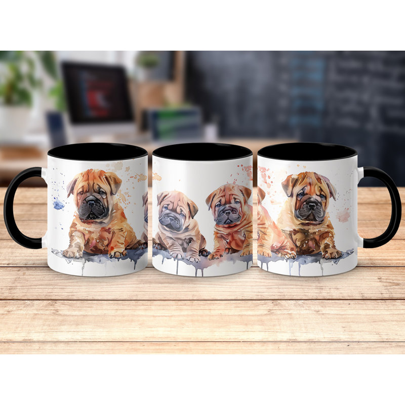 Watercolor Shar Pei Puppies Design 11oz Coffee Mug, 3