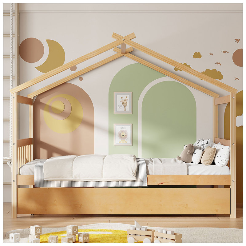 Lit simple en bois avec lit gigogne simple - gris, gris