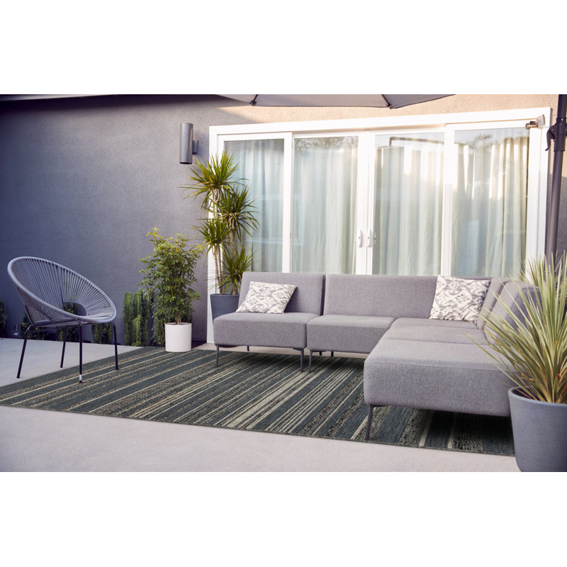 Tapis bleu/beige à tissé à plat vandeventer, Rectangle 5 pi 3 po x 7 pi 7 po