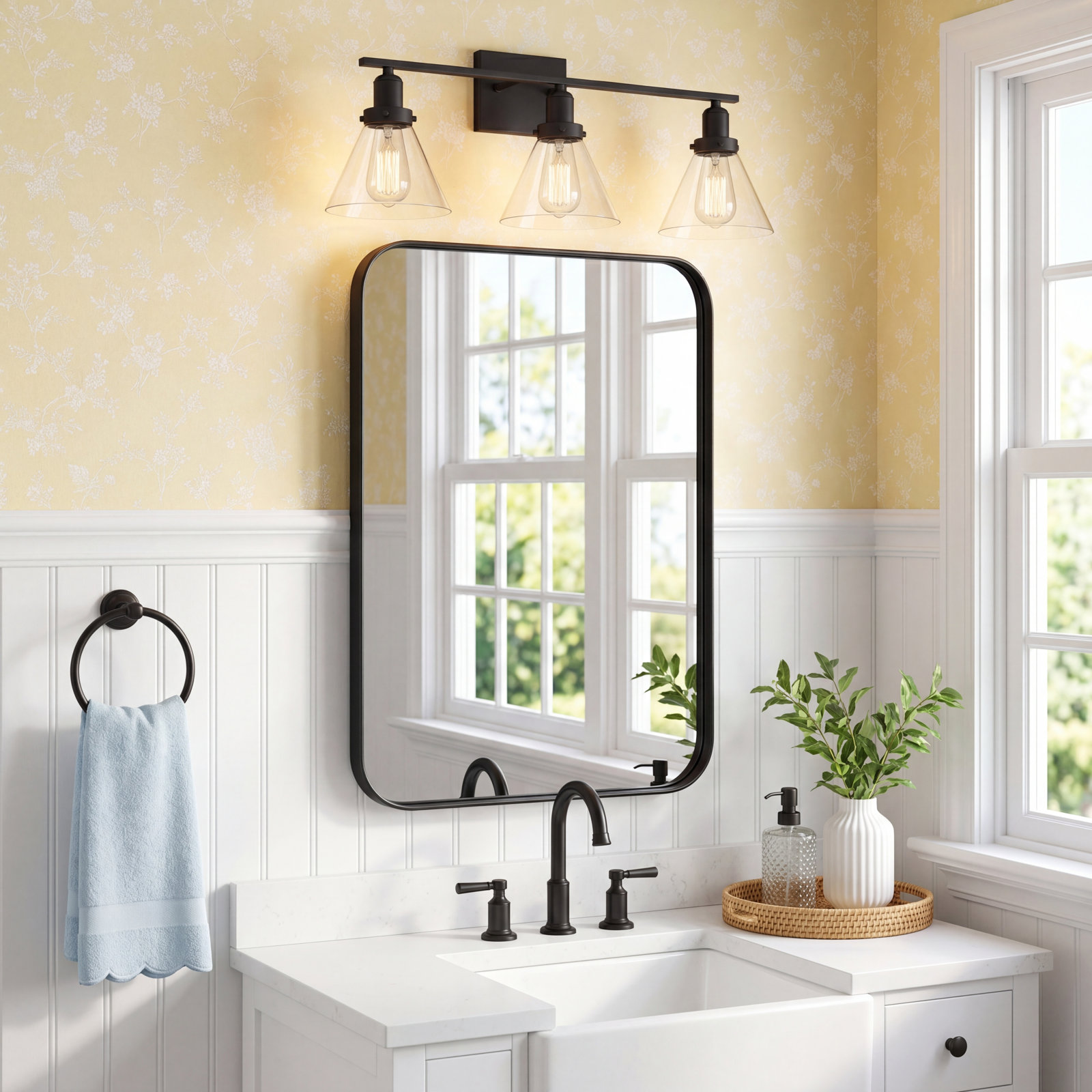 Catalina 3-Light Dimmable Bath Sconce, Black