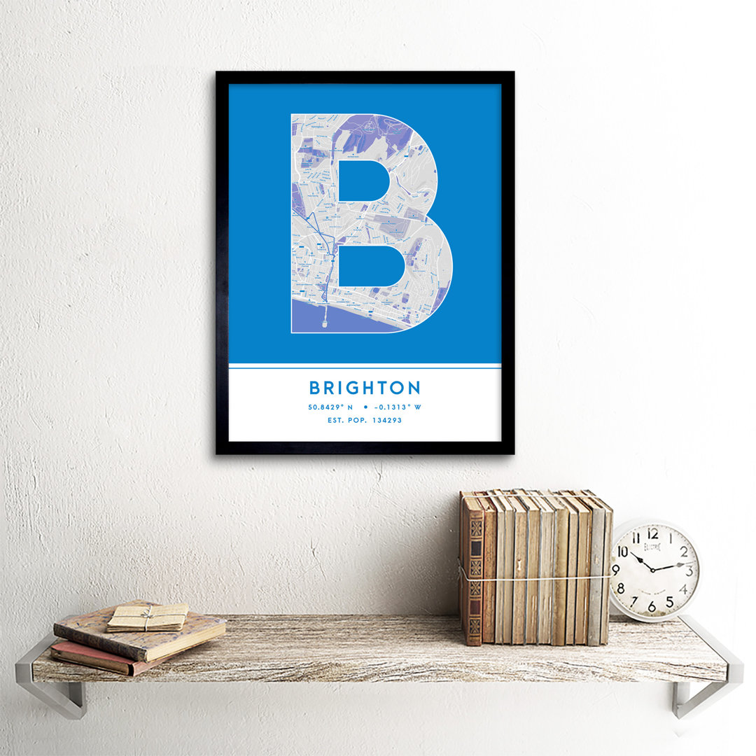Brighton City Map Brighton Blue by Wee Blue Coo - Single Picture Frame Typography