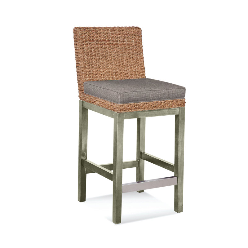 Upholstered Stool, Greystone Finish, Ivory Crypton Performance; 0886-91