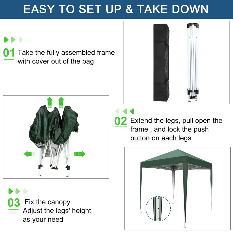 3M X 3M Outdoor Folding Metal Canopy Blue, Green, 100cm H x 80cm W x 80cm D