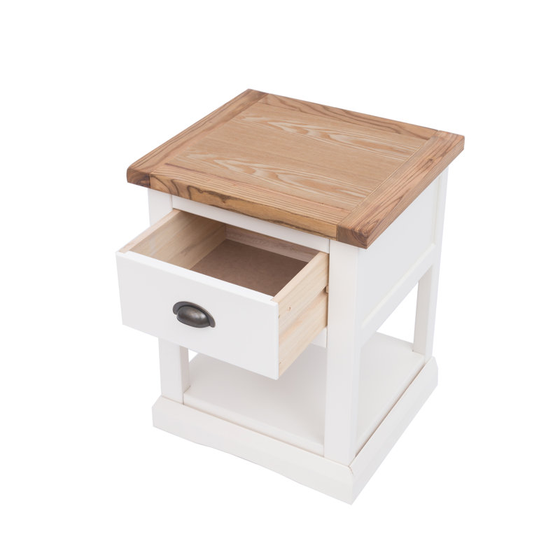 Stubbs 45cm W Solid + Manufactured Wood Bedside Table, White/Brown