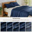 Housse de couette bleu marine pour lit de taille grand - Rayon dérivé du bambou, ensemble de housse de couette 3 pièces avec fermeture à glissière (90 po x 90 po) et 2 taies d'oreiller, édredon non inclus-132363517-132363519