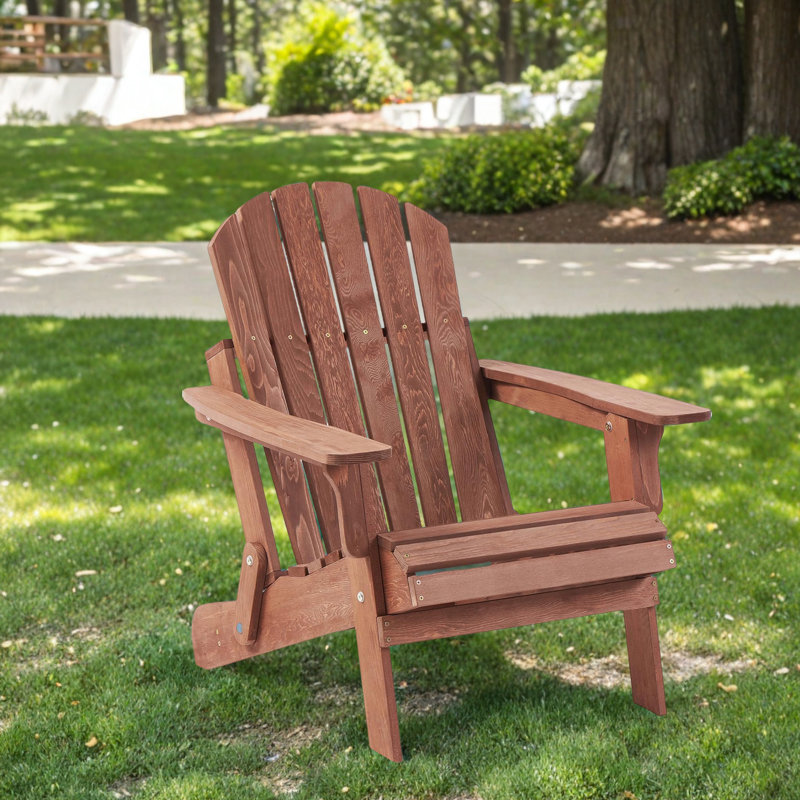 Oversized Wooden Folding Adirondack Chair - Pre-Assembled Seat & Backrest, Durable Hemlock Wood For Outdoor Patio, Backyard, Poolside